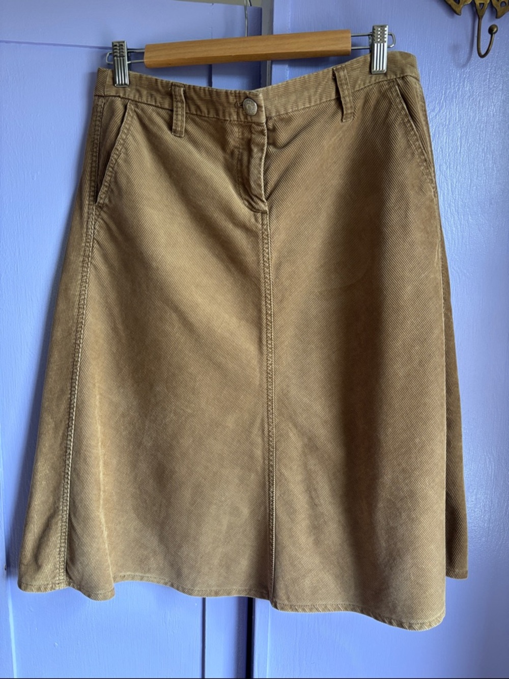 J. Crew Tan Brown Khaki A-Line Women’s Skirt y2k Corduroy Midi pockets preppy 6